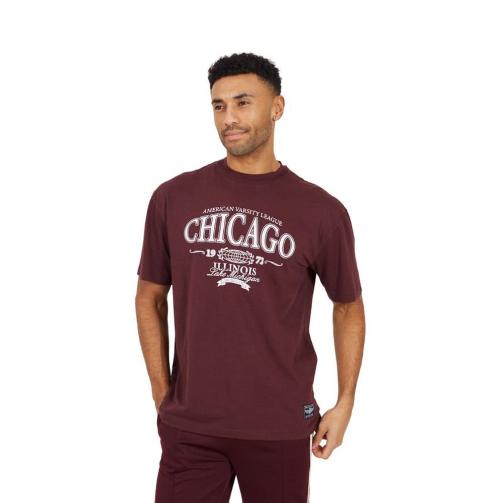 Brave Soul Mens Crew Neck Relaxed Fit T-Shirt / Burgundy